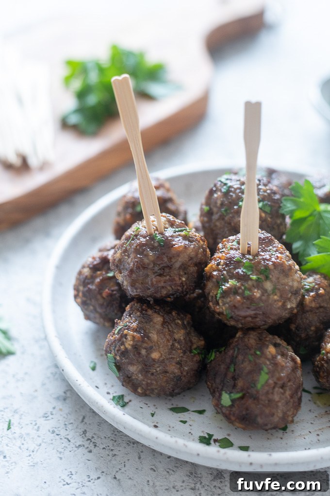 Crispy Air Fryer Meatballs Recipe 6 Air fried meatballs with wooden picks