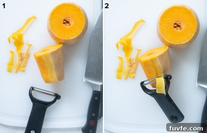 How to Peel, Trim and Cube Butternut Squash for Recipes 5 How to peel butternut squash with a y-peeler