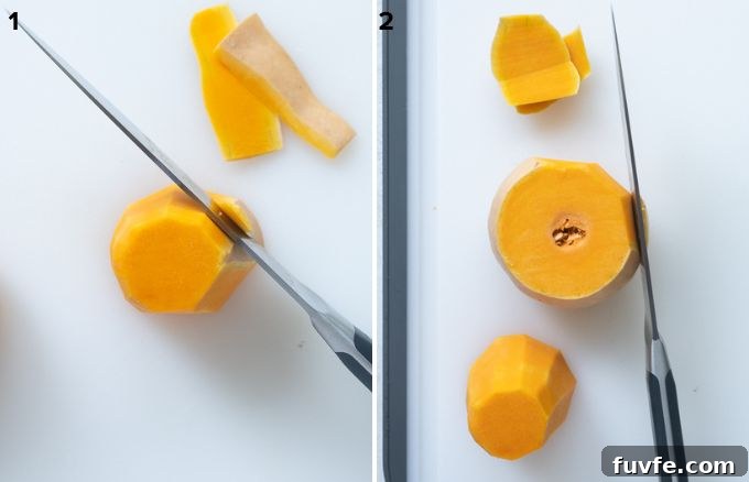 How to Peel, Trim and Cube Butternut Squash for Recipes 6 How to remove butternut squash peel with a knife
