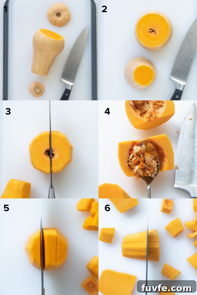 How to Peel, Trim and Cube Butternut Squash for Recipes 7 How to cut butternut squash collage