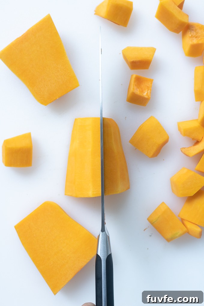 How to Peel, Trim and Cube Butternut Squash for Recipes 8 How to cube butternut squash