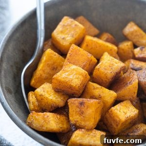 Cinnamon roasted butternut squash in a bowl