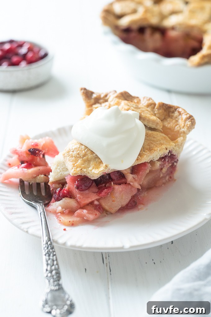 Apple Cranberry Pie Recipe with Flaky Homemade Crust 10 Plate with apple cranberry pie topped with whipped cream