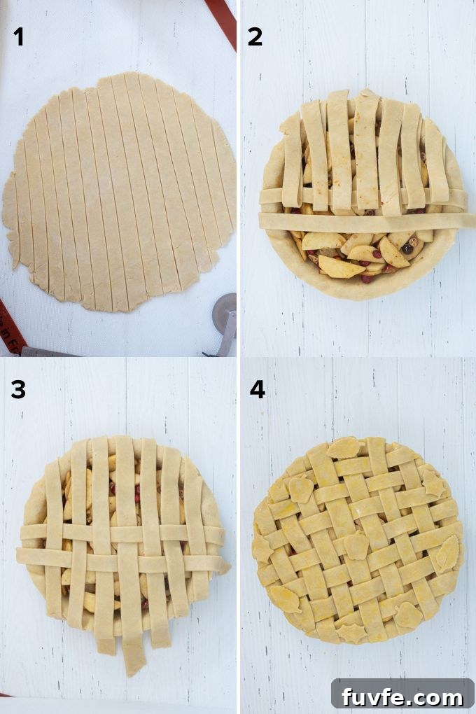 Apple Cranberry Pie Recipe with Flaky Homemade Crust 8 Roll and cut lattice pie crust and assemble pie