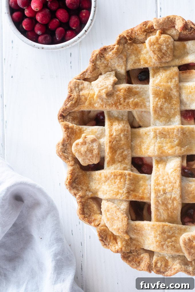 Apple cranberry pie with lattice pie crust
