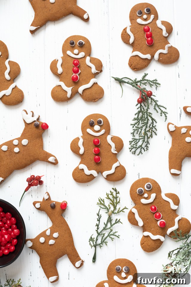 Assortment of gingerbread cookies with holly branches