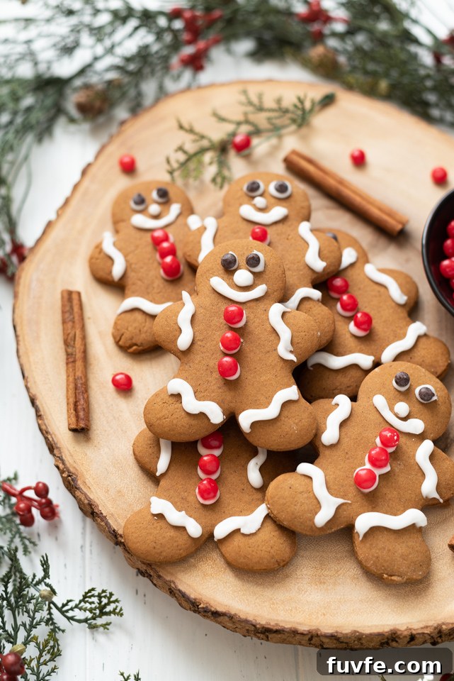 Gingerbread man cookies on a wooden server