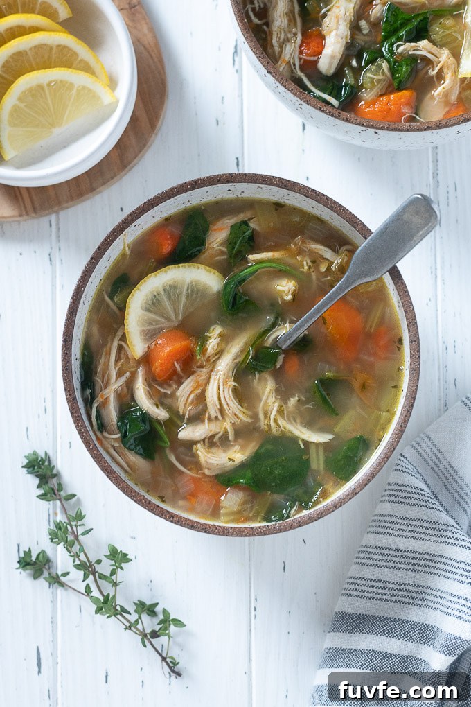 Chicken and vegetable soup in a bowl