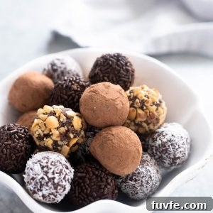 Chocolate truffles in a white bowl