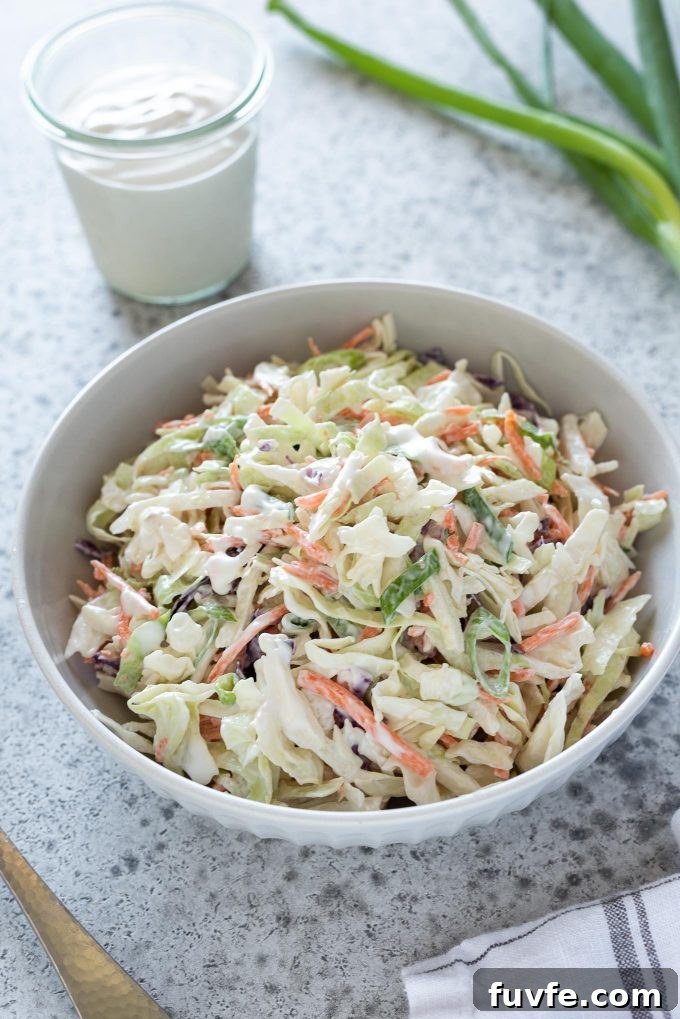Classic coleslaw in a white bowl