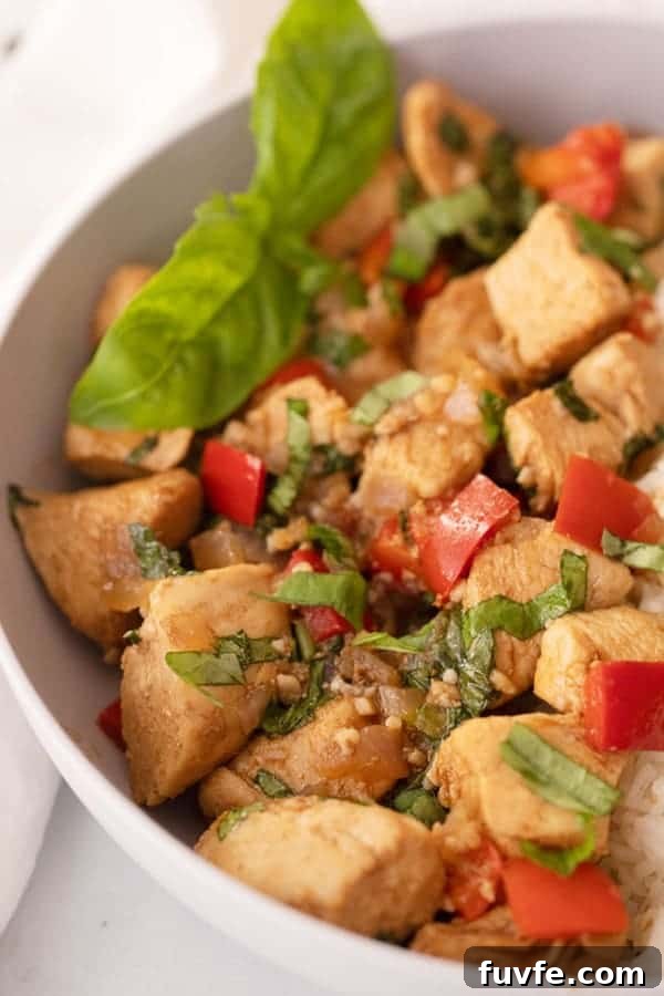 Garlic Basil Chicken Stir-Fry with Crispy Vegetables 3 Thai chicken stir fry basil recipe, an easy stir fry to make at home.