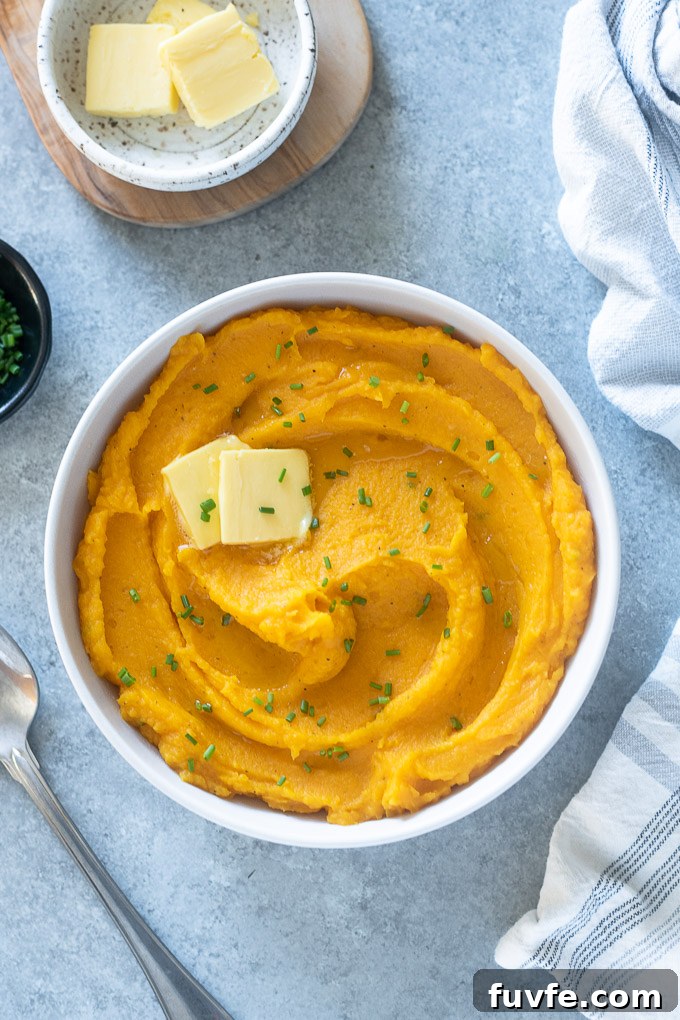 mashed butternut squash with butter and chives
