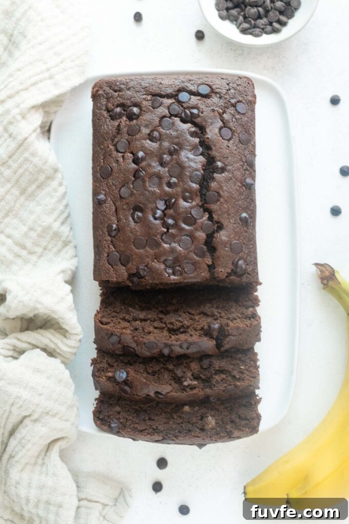 Healthy Chocolate banana bread on a plate 