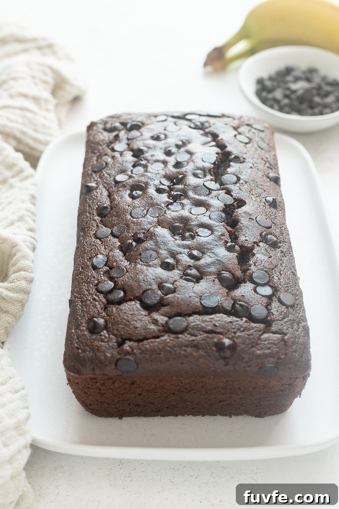 Double chocolate banana bread on a plate