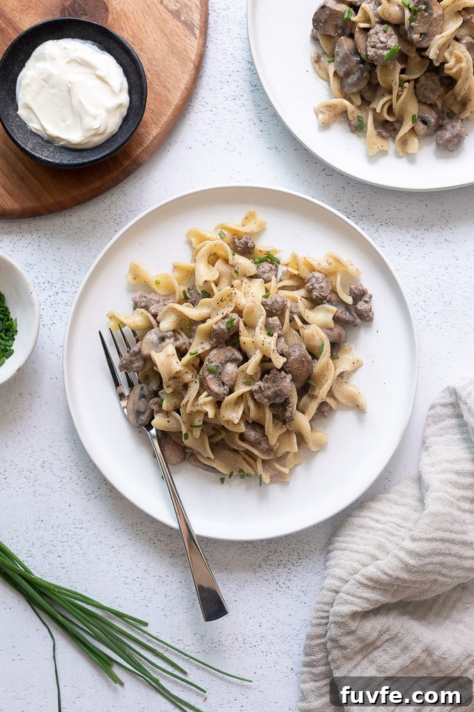 Hamburger stroganoff on a plate