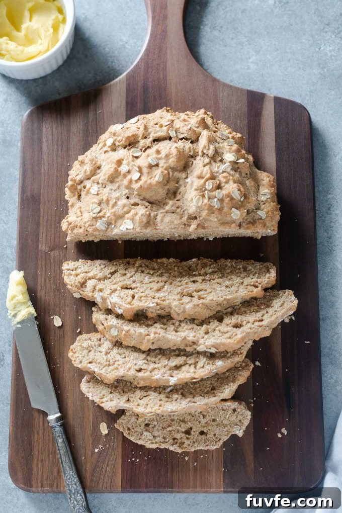 Irish brown bread sliced on a cutting board