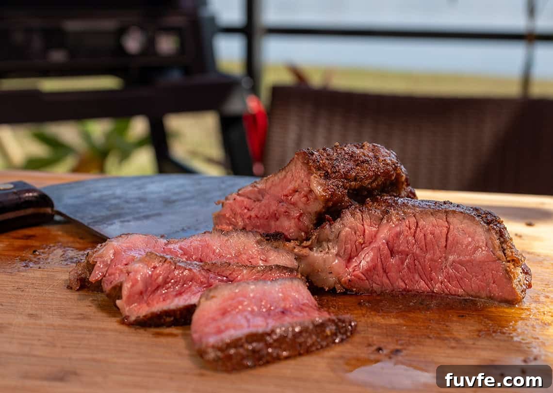 Smoked Chuck Steak on a cutting board