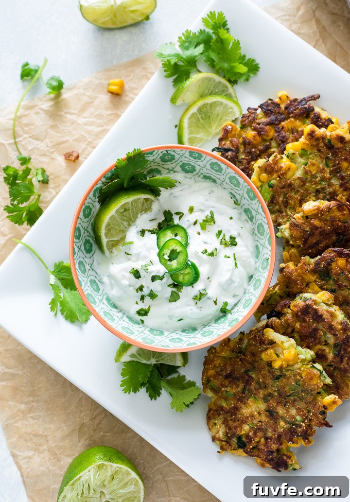 How to Make Crispy Zucchini Fritters 6 Cilantro lime Greek yogurt served with zucchini fritters