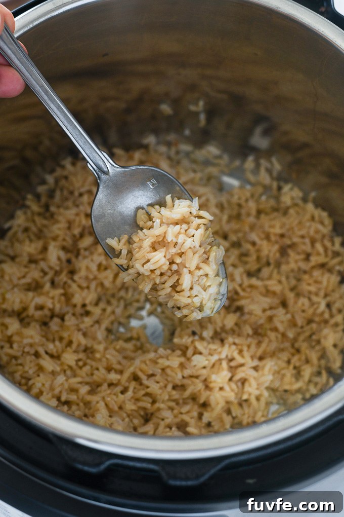 Fluffy Instant Pot Brown Rice in 20 Minutes 3 Spoonful of brown rice in instant pot
