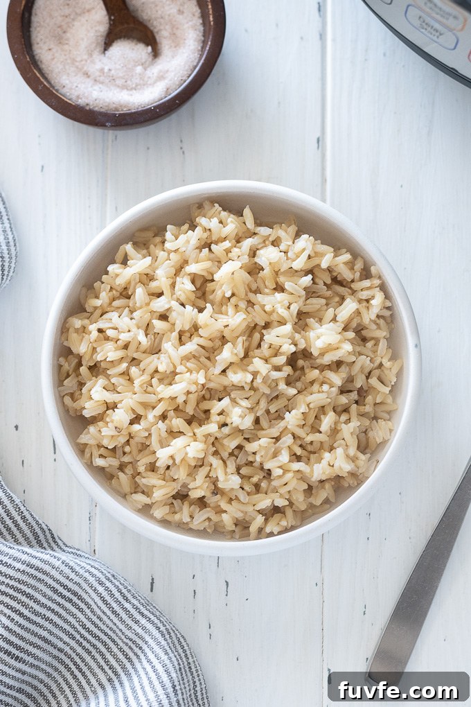 Fluffy Instant Pot Brown Rice in 20 Minutes 7 Small bowl of Instant Pot brown rice