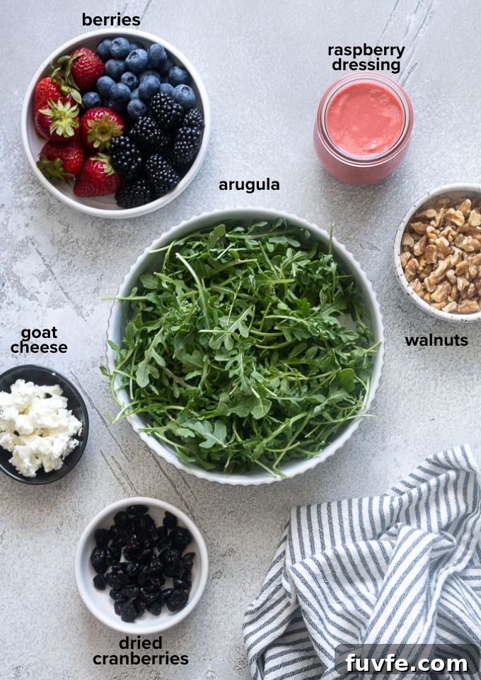 Fresh Berry and Arugula Salad Recipe with Goat Cheese 3 Arugula salad with goat cheese recipe ingredients.