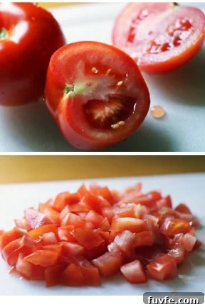 photo collage - fresh diced tomatoes.