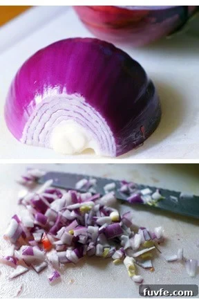 photo collage - fresh diced red onions.