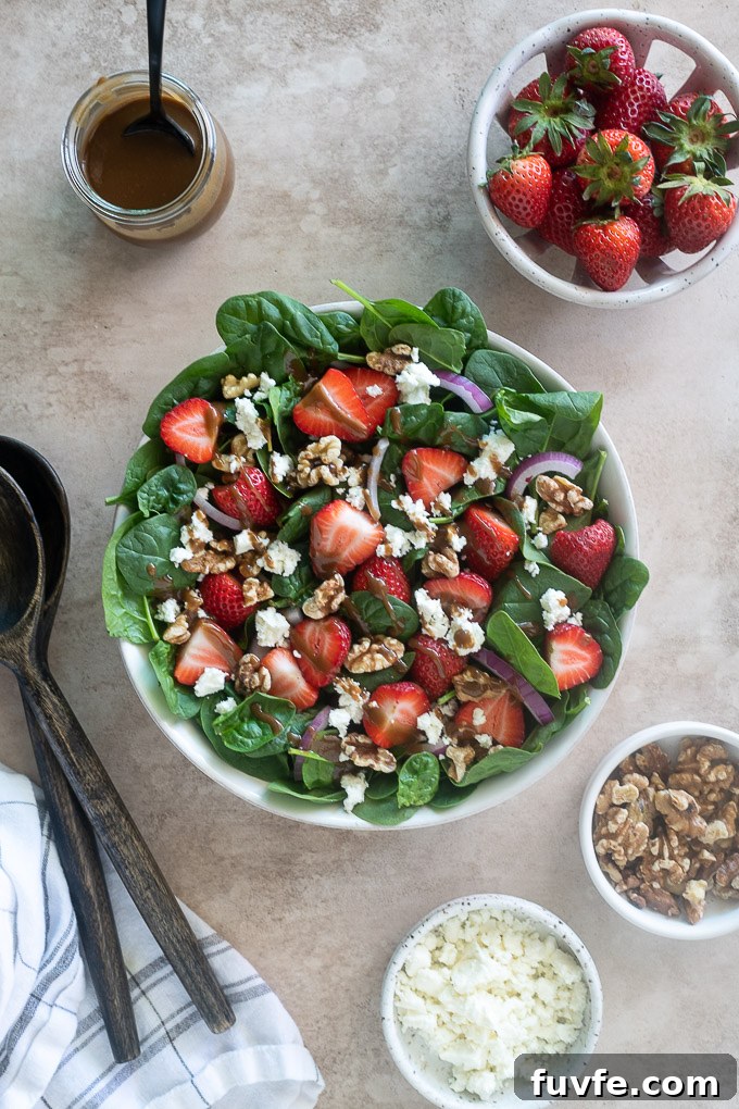 Fresh Strawberry and Spinach Salad Recipe 6 Strawberry spinach salad before tossing with dressing