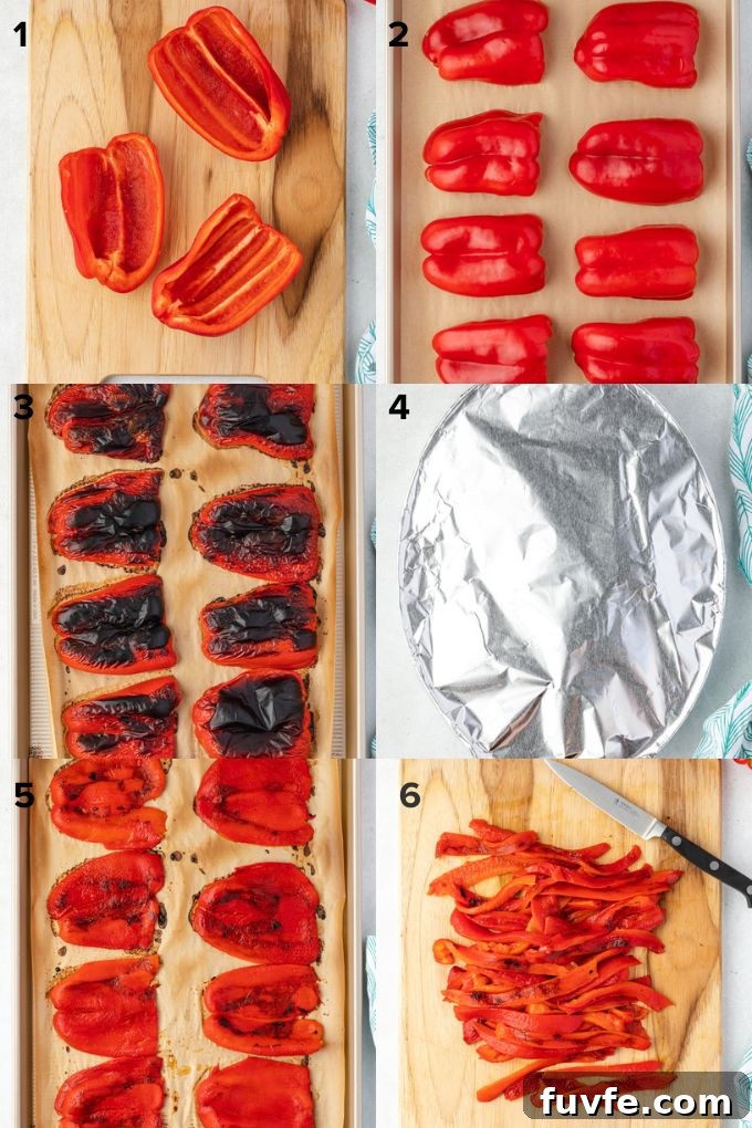 How to roast red peppers collage