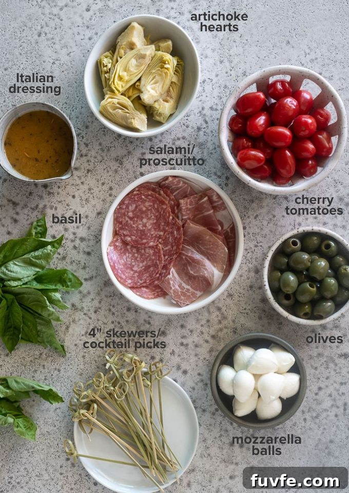 Antipasto skewers ingredients