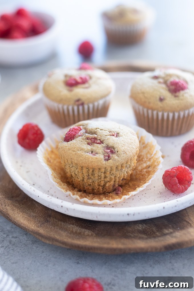 Raspberry muffins with paper liner removed