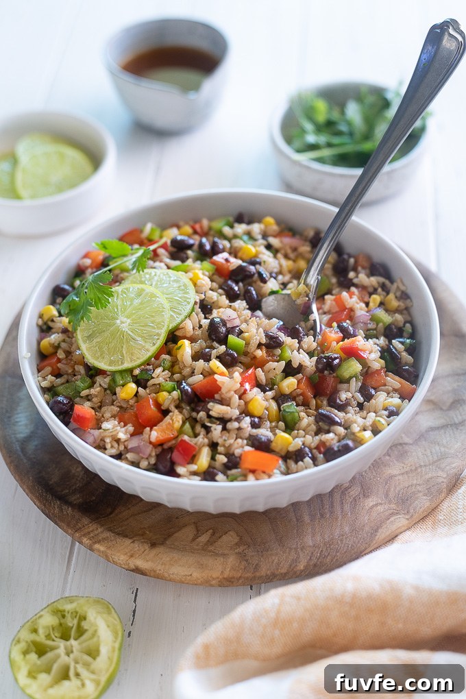 Southwest brown rice salad with chili lime dressing