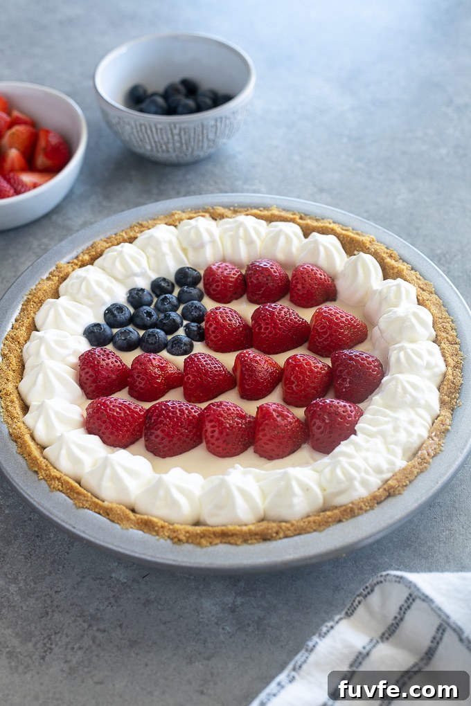 Berry no bake cheesecake decorated like the american flag