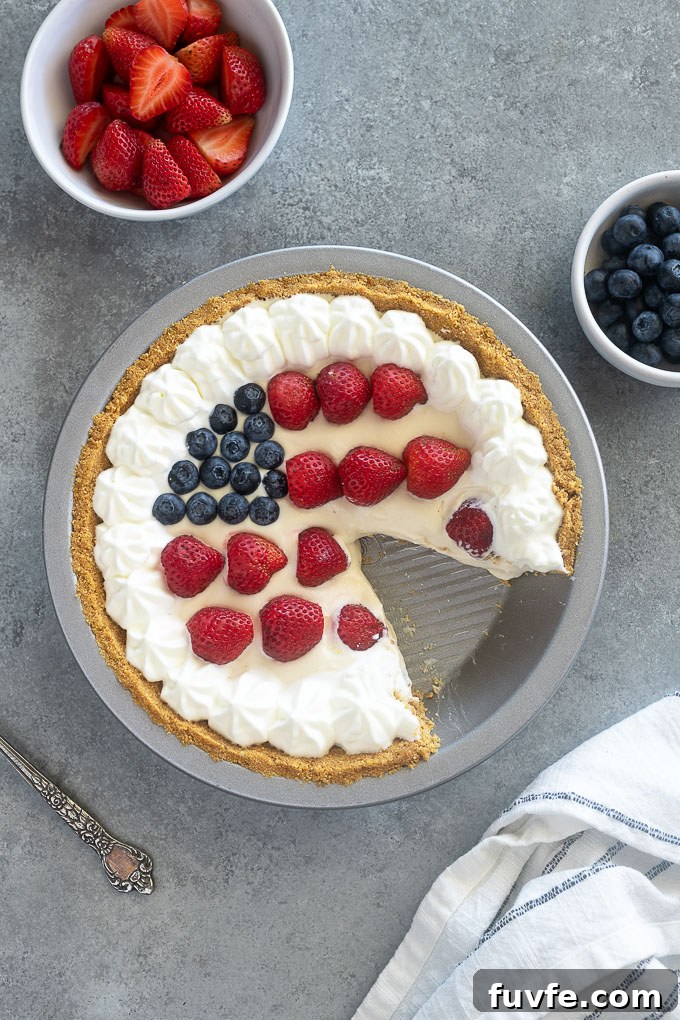 Easy no bake cheesecake with a slice cut out