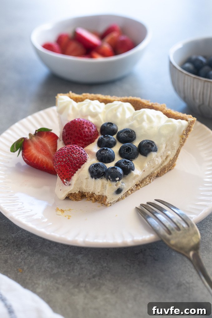 Berry no bake cheesecake on a plate