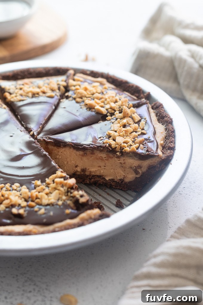 Slice of peanut butter pie in the baking pan