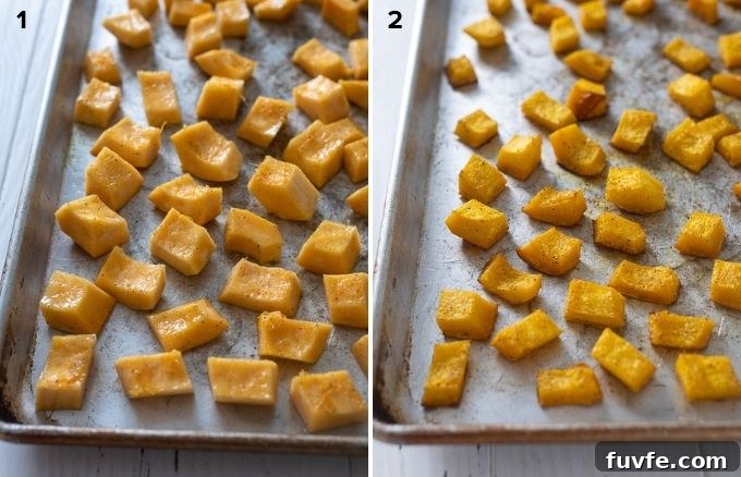 How to roast pumpkin cubes