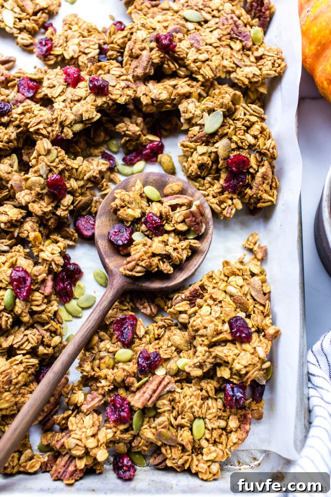 Pumpkin granola on a sheet pan.