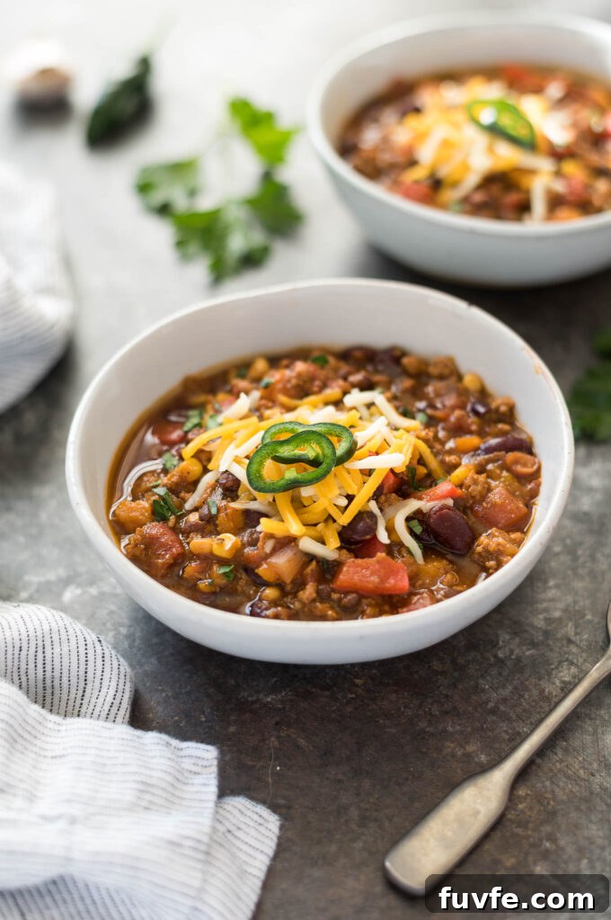 Pumpkin chili with turkey in a bowl