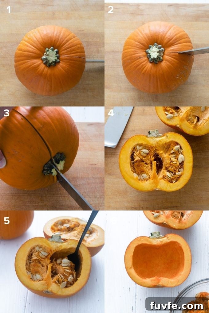 How to Cut a Pumpkin for Carving and Cooking 5 How to cut a pumpkin in half and remove seeds