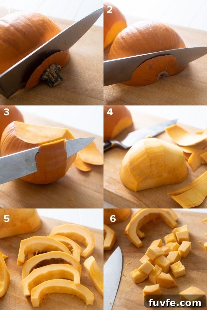 How to Cut a Pumpkin for Carving and Cooking 6 How to peel pumpkin and cut into wedges or cubes