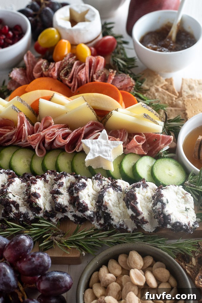 Christmas tree charcuterie board with petite camembert star