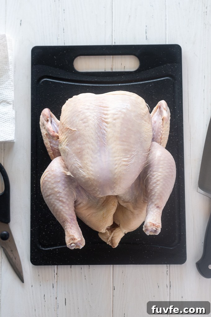 Ingredients and tools for cutting a chicken