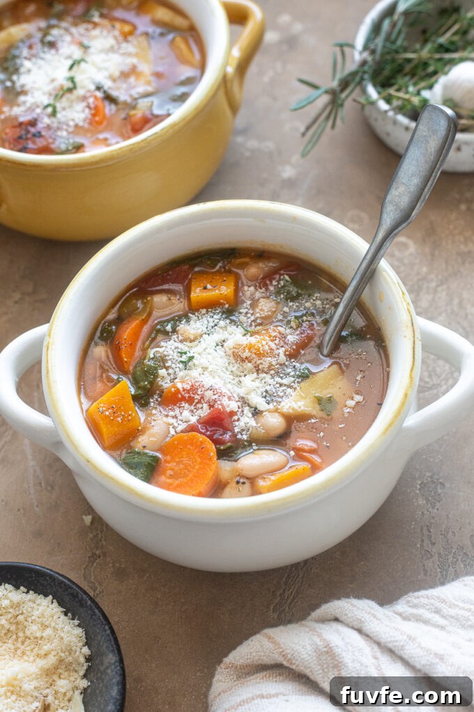 Parsnip Recipes: Cooking, Storage and Produce Guide 12 Bowl of Autumn Vegetable Soup topped with parmesan cheese.