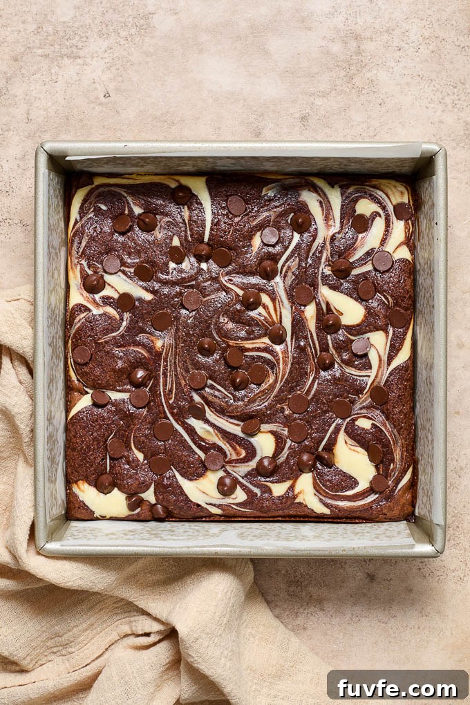 Cheesecake brownies in the pan