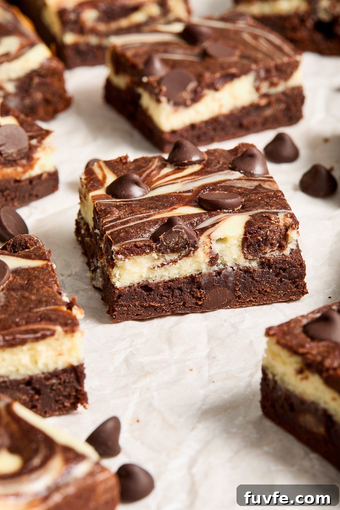 Easy cheesecake brownies with dark chocolate chips