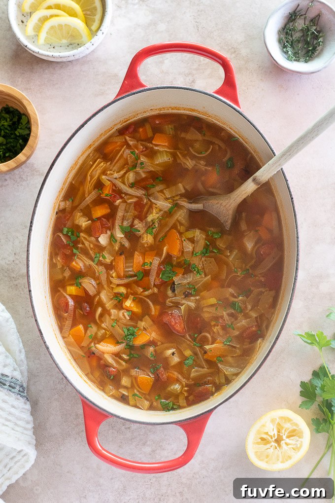 Dutch oven with old fashioned cabbage soup