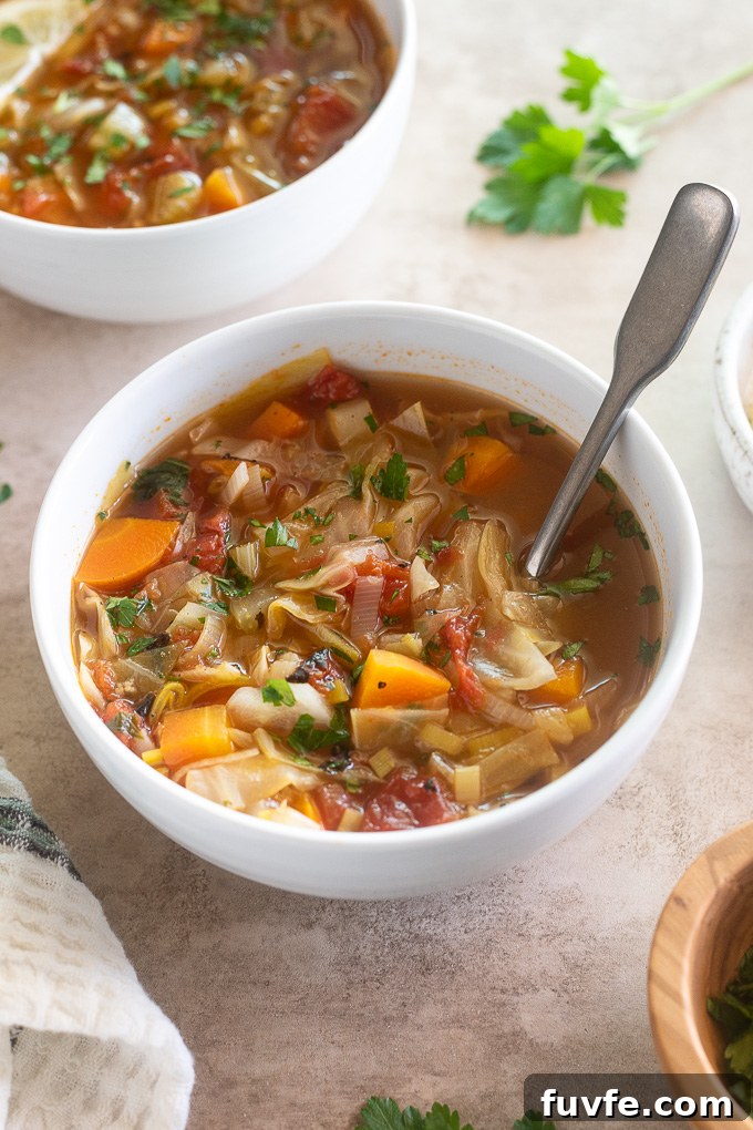 Cabbage vegetable soup in a bowl