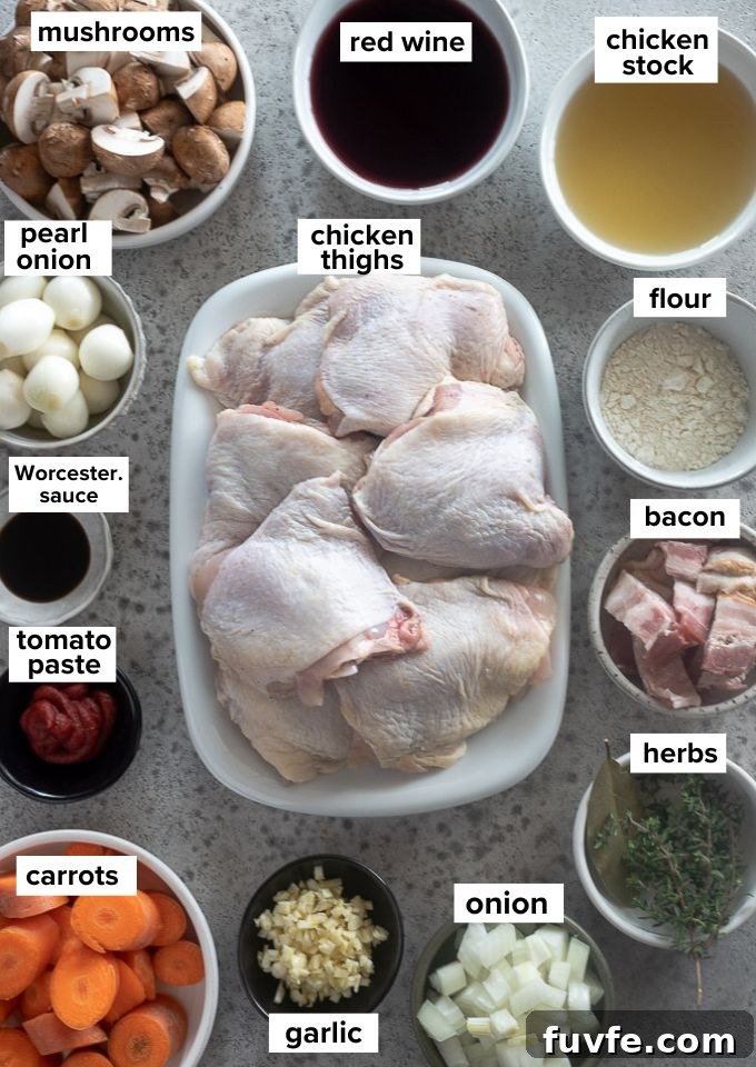 Classic Coq au Vin Recipe: French Red Wine Braised Chicken 4 Coq au vin ingredients