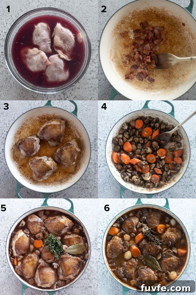 Classic Coq au Vin Recipe: French Red Wine Braised Chicken 5 How to make coq au vin